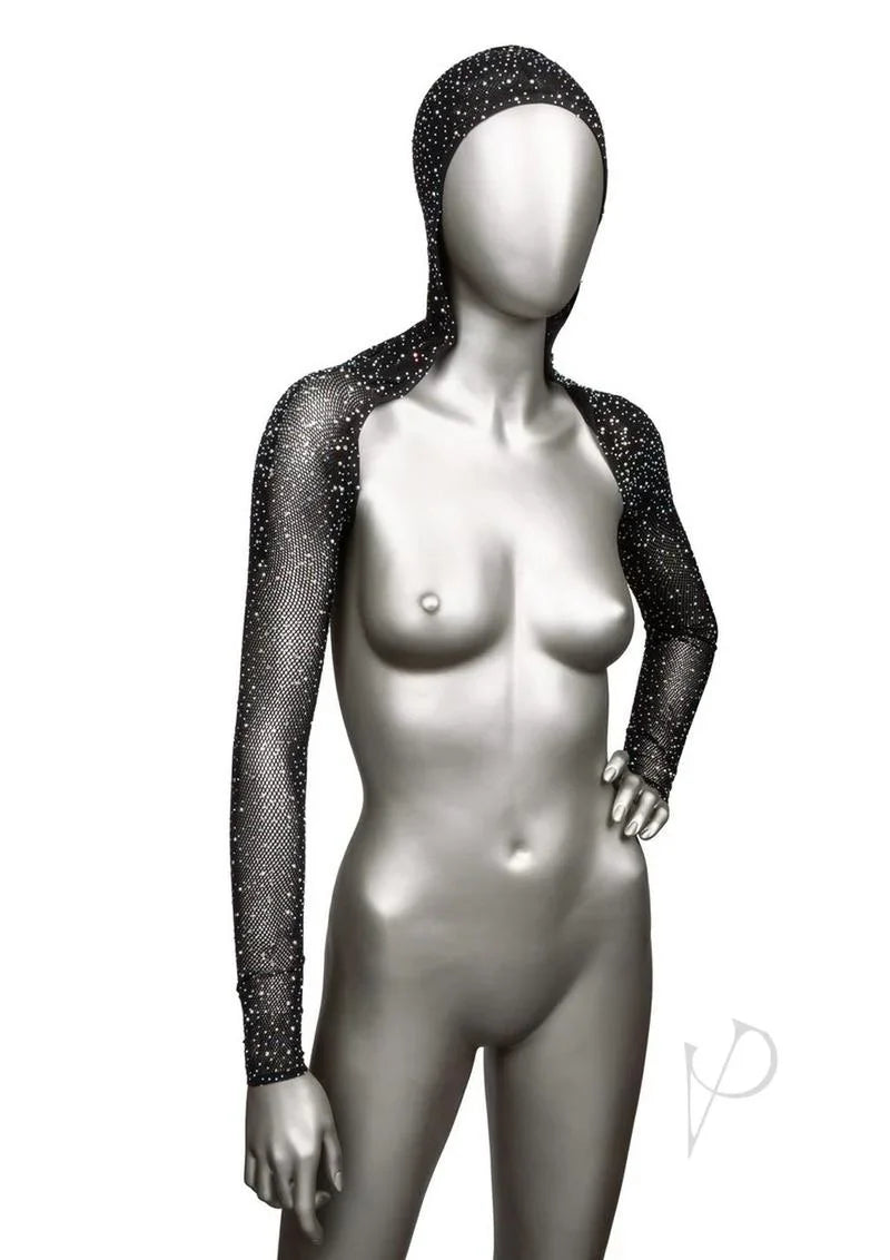 Radiance Hooded Shoulder Shrug with Rhinestone Dots Black