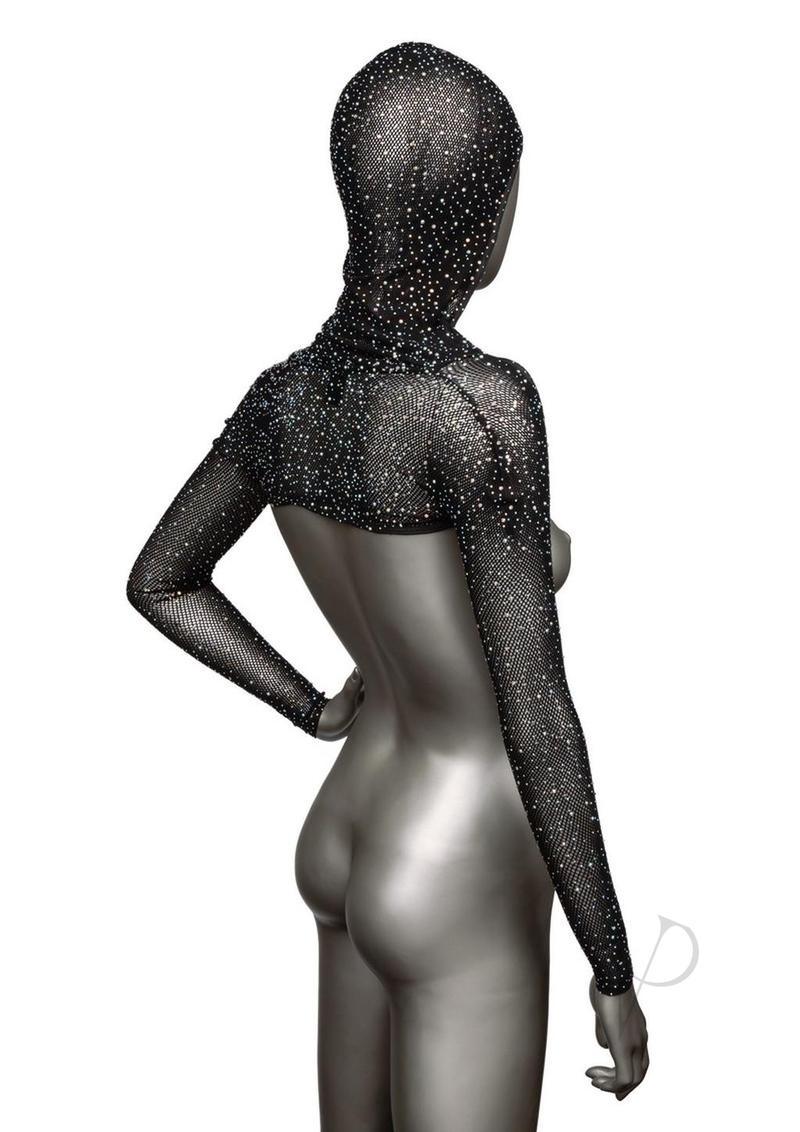 Radiance Hooded Shoulder Shrug with Rhinestone Dots Black