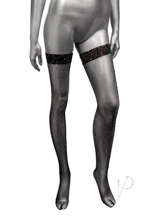 Radiance Thigh High Stocking with Rhinestone Dots Black