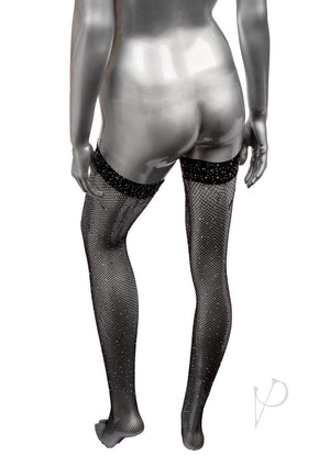 Radiance Thigh High Stocking with Rhinestone Dots Black