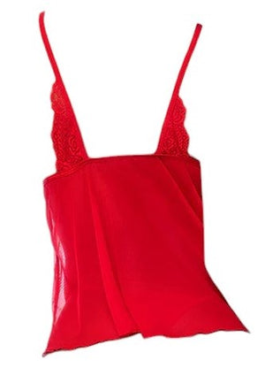 Mapale Holiday Lace and Stretch Mesh Babydoll with Matching Thong Red