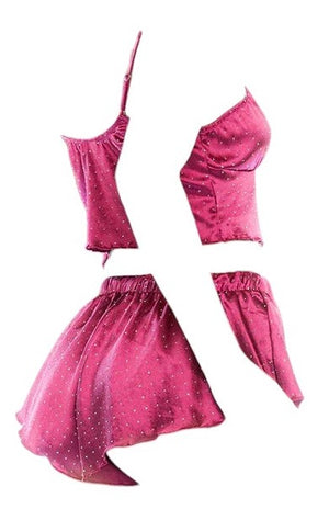 Mapale 2 PC Satin Top and Shorts Set with Rhinestone Sparkles Sparkling Fuchsia