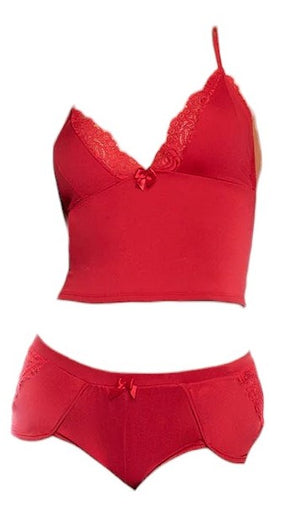 Mapale Holiday Festive 2 PC Top with Lace Trim and Matching Short Red