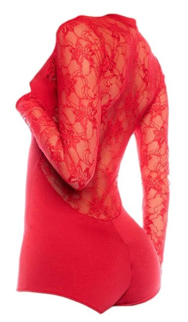 Mapale Holiday Festive Onesie with Floral Lace Details and Front Buttons Red