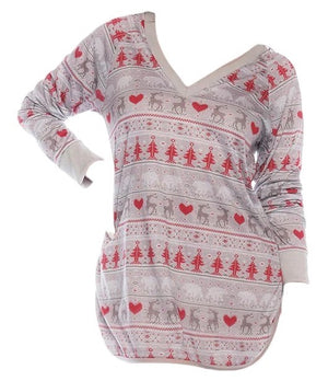 Mapale Holiday Festive Long Sleeve Sleep Chemise Christmas Print