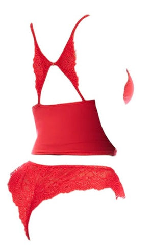 Mapale Holiday Festive 2 PC Stretch Fabric Top and Matching Lace Panty Red