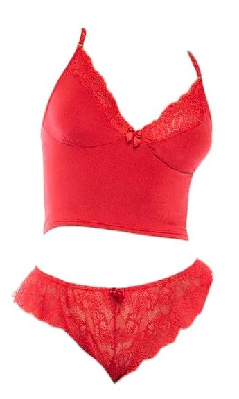 Mapale Holiday Festive 2 PC Stretch Fabric Top and Matching Lace Panty Red