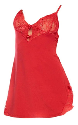 Mapale Holiday Festive Stretch Fabric Sleep Chemise with Lace Cups Red