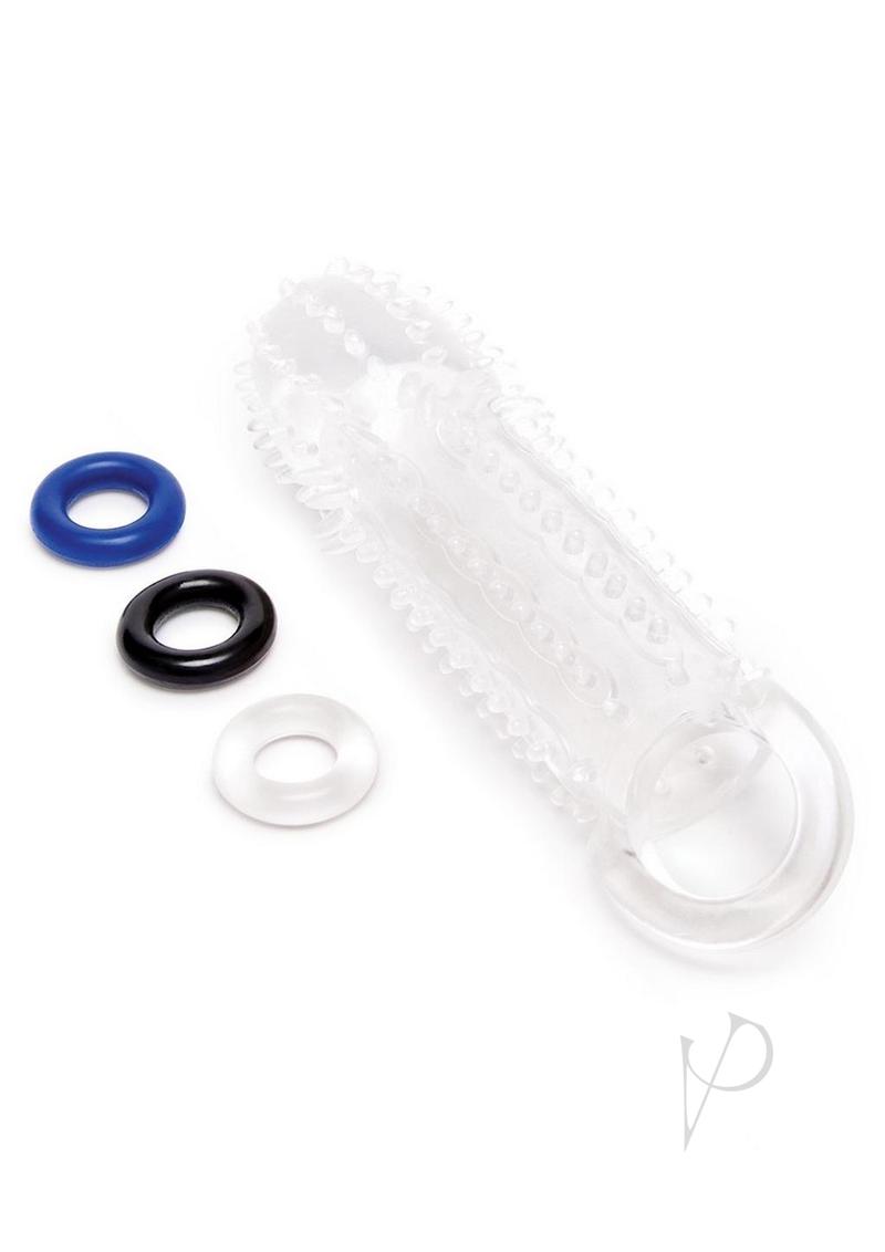XGen Size Up Textured Clear View 1.5 in Penis Length & Girth Extender with Ball Loop Clear