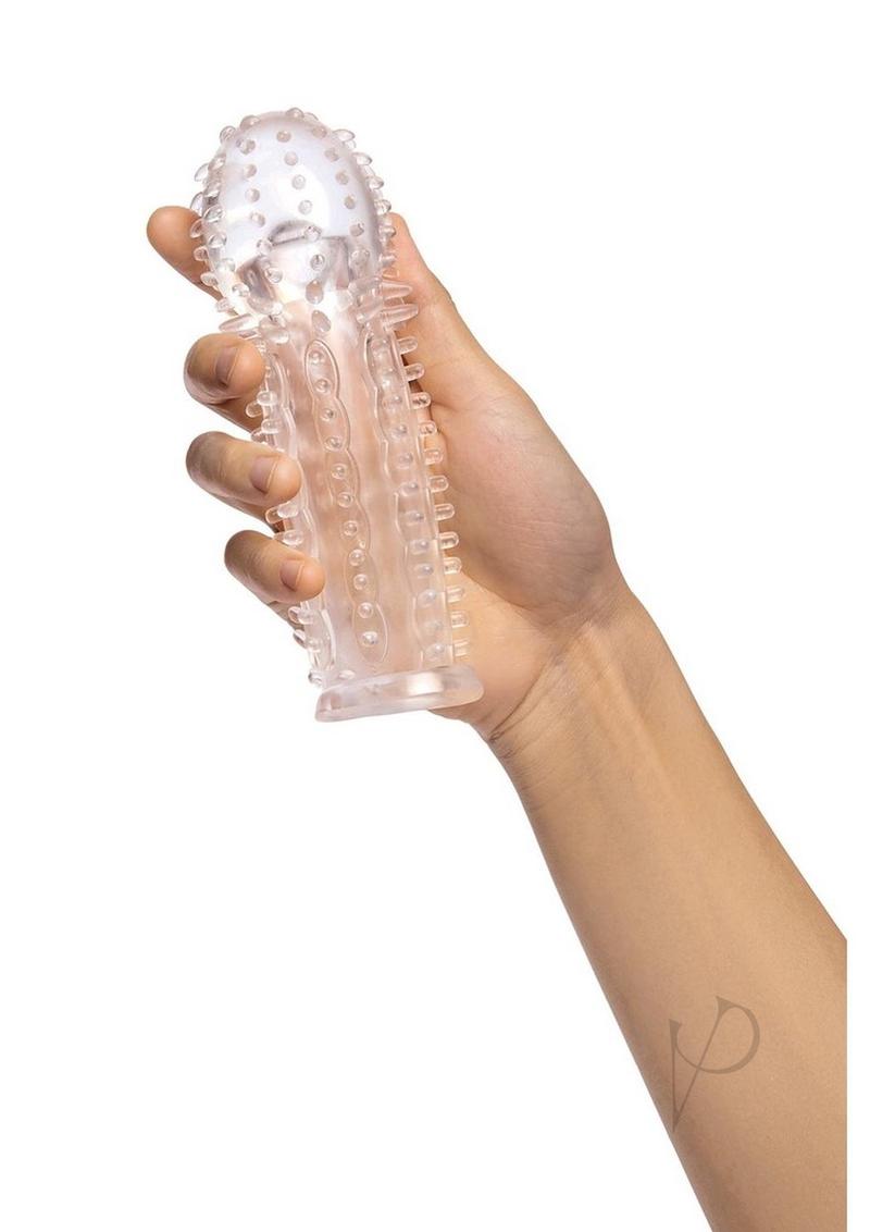 XGen Size Up Textured Clear View 1.5 in Penis Length & Girth Extender with Ball Loop Clear