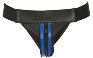 Shots Premium Leather Zipper Front Jock Blue