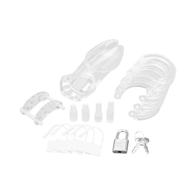 Blue Line Acrylic See-Thru Role Play Chastity Penis Cage Clear