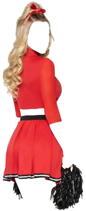 Leg Avenue 3 PC Varsity Babe Set Crop Top with Pleated Skirt & Pom Poms Red