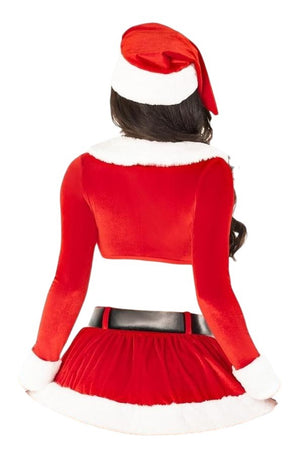 Leg Avenue HoHo Hottie Set Velvet Crop Top with Faux Fur Trim & Mini Skirt Red/White