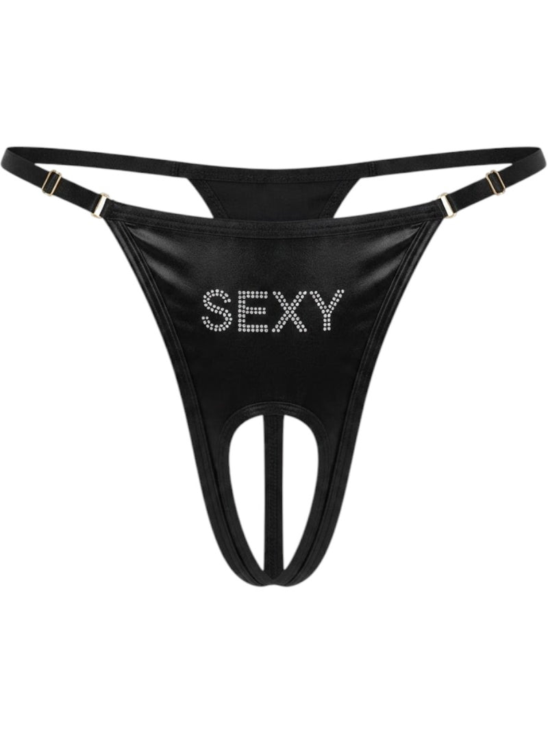 Express Podcasters Roma Costume Wet Bling Thong | Crotchless Rhinestone - Romantic Blessings