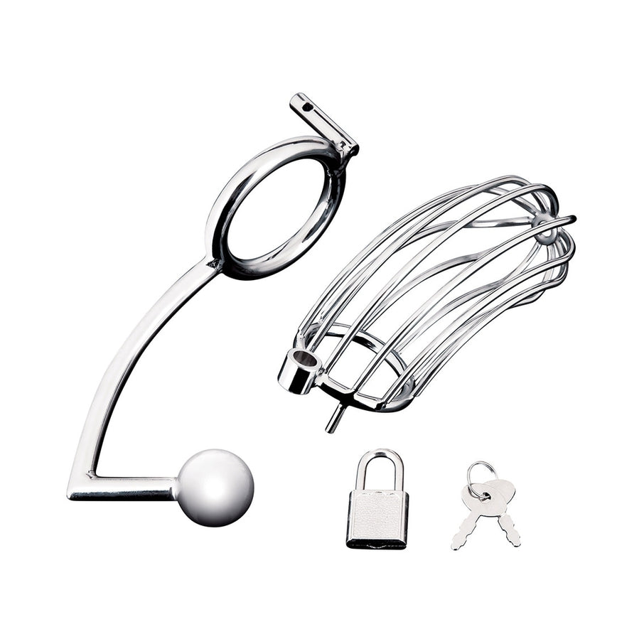 Blue Line Role Play Penis Cage with Anal Stimulator Silver