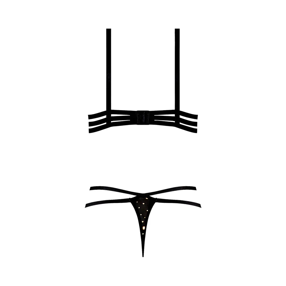 Magic Silk Glitz & Glam Bra & Thong Set with Gold Dotted Sequins Black