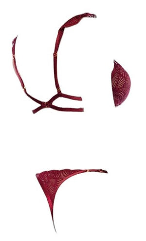 Mapale Holiday 2 PC Lace Bralette with Matching Thong Rosewood Red