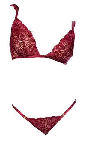 Mapale Holiday 2 PC Lace Bralette with Matching Thong Rosewood Red