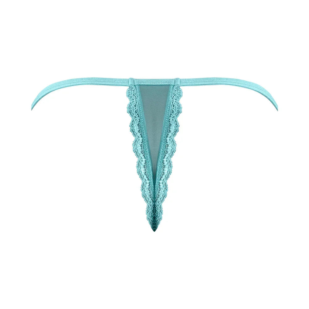 Magic Silk Soft Petals Floral Mesh Lace Thong Aqua