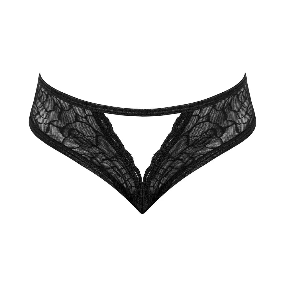 Magic Silk Soft Petals Floral Mesh Crotchless Cheeky Panty Black