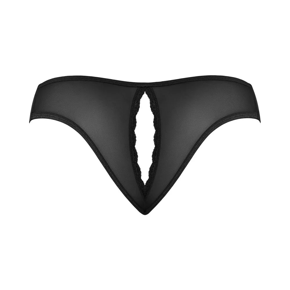 Magic Silk Soft Petals Floral Mesh Crotchless Cheeky Panty Black