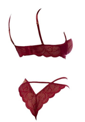 Mapale Holiday 2 PC Wavy Lace Underwire Cup Bralette with Matching Panty Rosewood Red