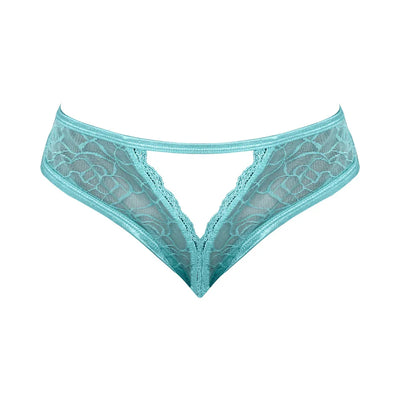 Magic Silk Soft Petals Floral Mesh Crotchless Cheeky Panty Aqua