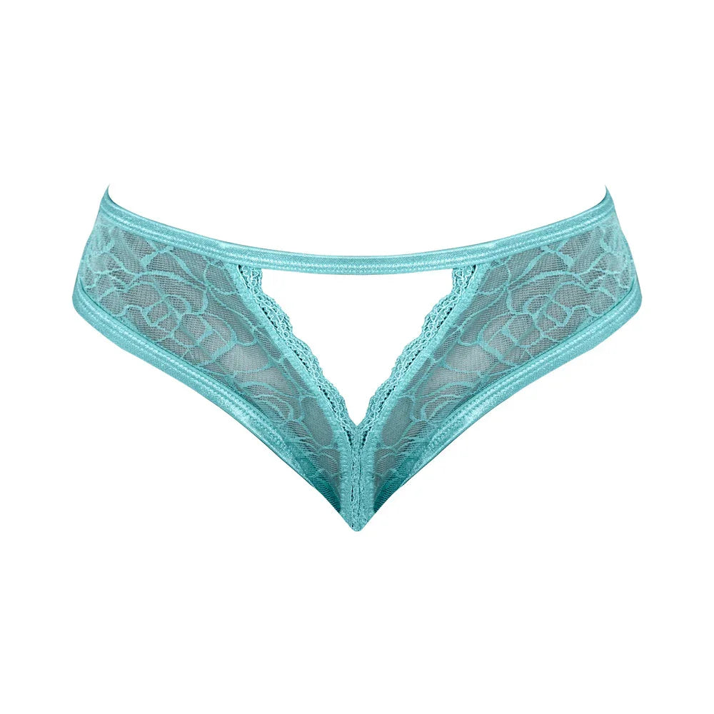 Magic Silk Soft Petals Floral Mesh Crotchless Cheeky Panty Aqua