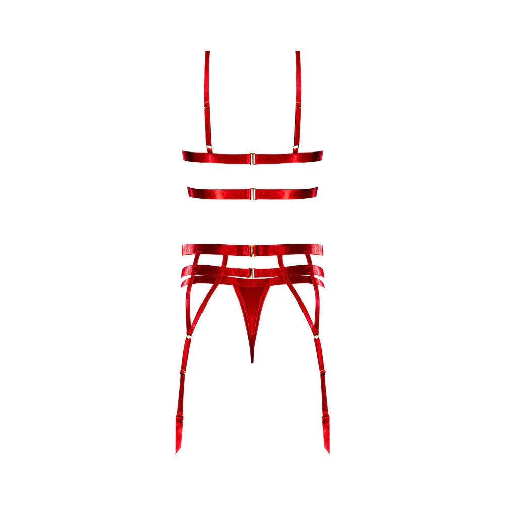 Magic Silk Holidaze Open Strap Bra With Garter & Panty Red