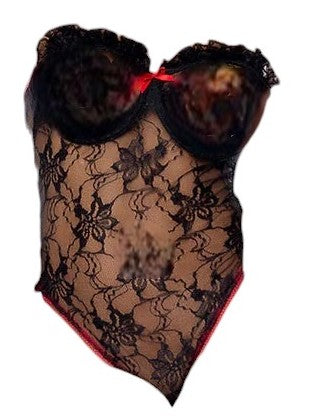 Mapale Holiday Floral Lace Underwire Cup Bodysuit with Adj Crotch Fastening Black