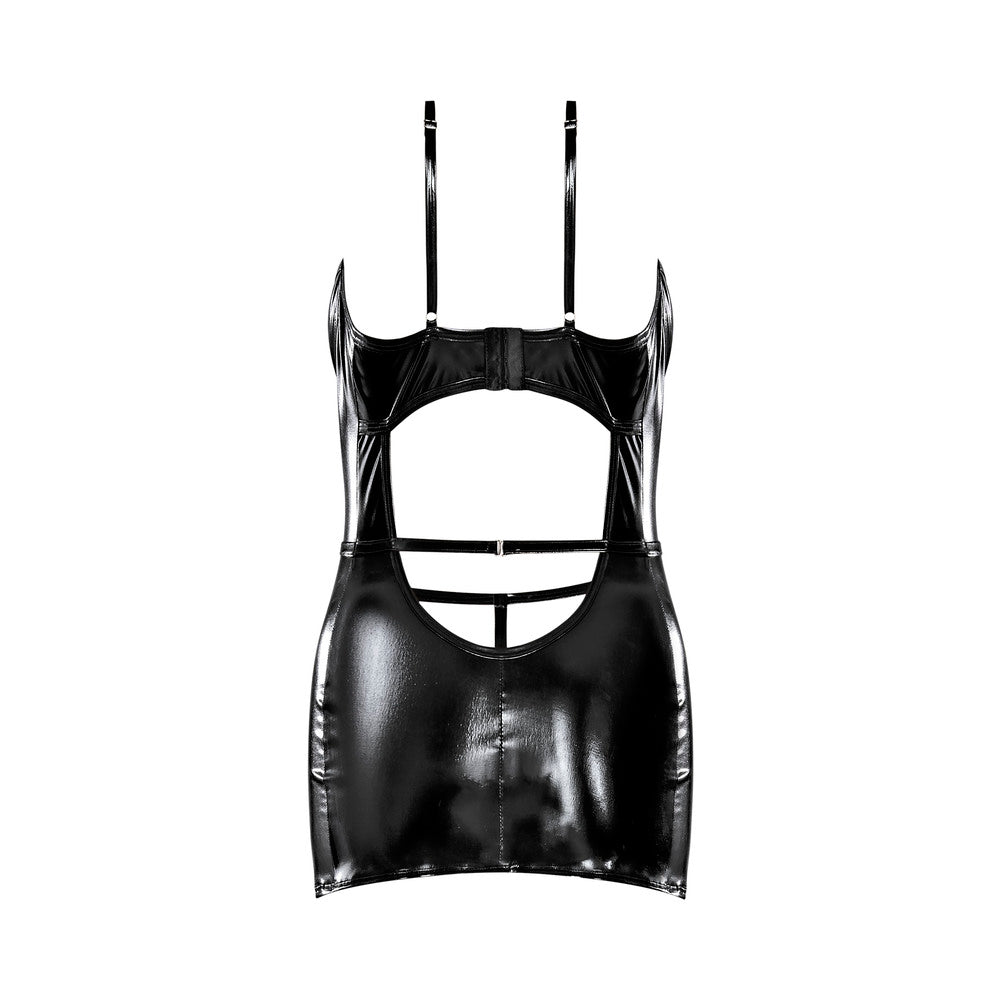 Magic Silk Liquid Onyx Wetlook Under Boob Cutout Mini Dress & G-String Set Black