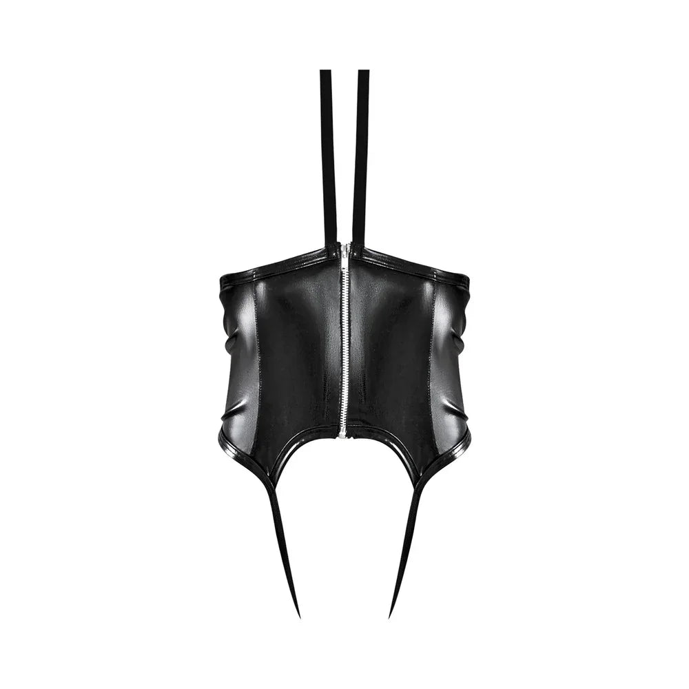 Magic Silk Liquid Onyx Wetlook Open Cup Crotchless Stirrup Waist Cincher Black