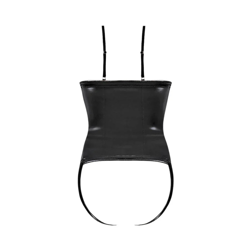 Magic Silk Liquid Onyx Wetlook Open Cup Crotchless Stirrup Waist Cincher Black