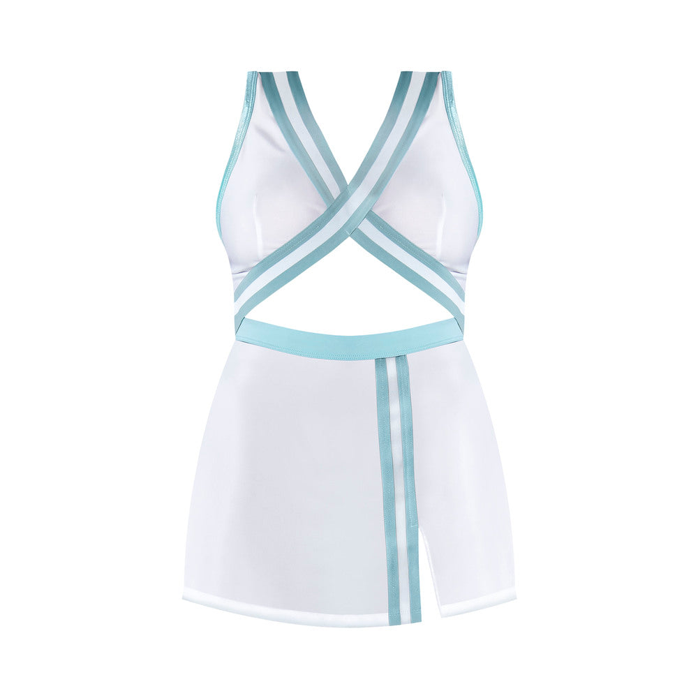 Magic Silk Dress Up School Spirit Mini Dress with G-String Costume White/Light Blue