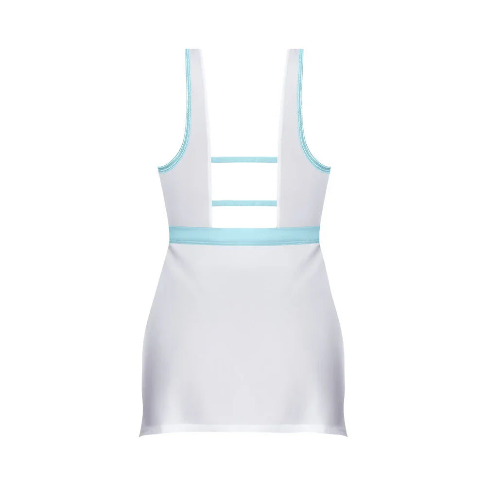 Magic Silk Dress Up School Spirit Mini Dress with G-String Costume White/Light Blue