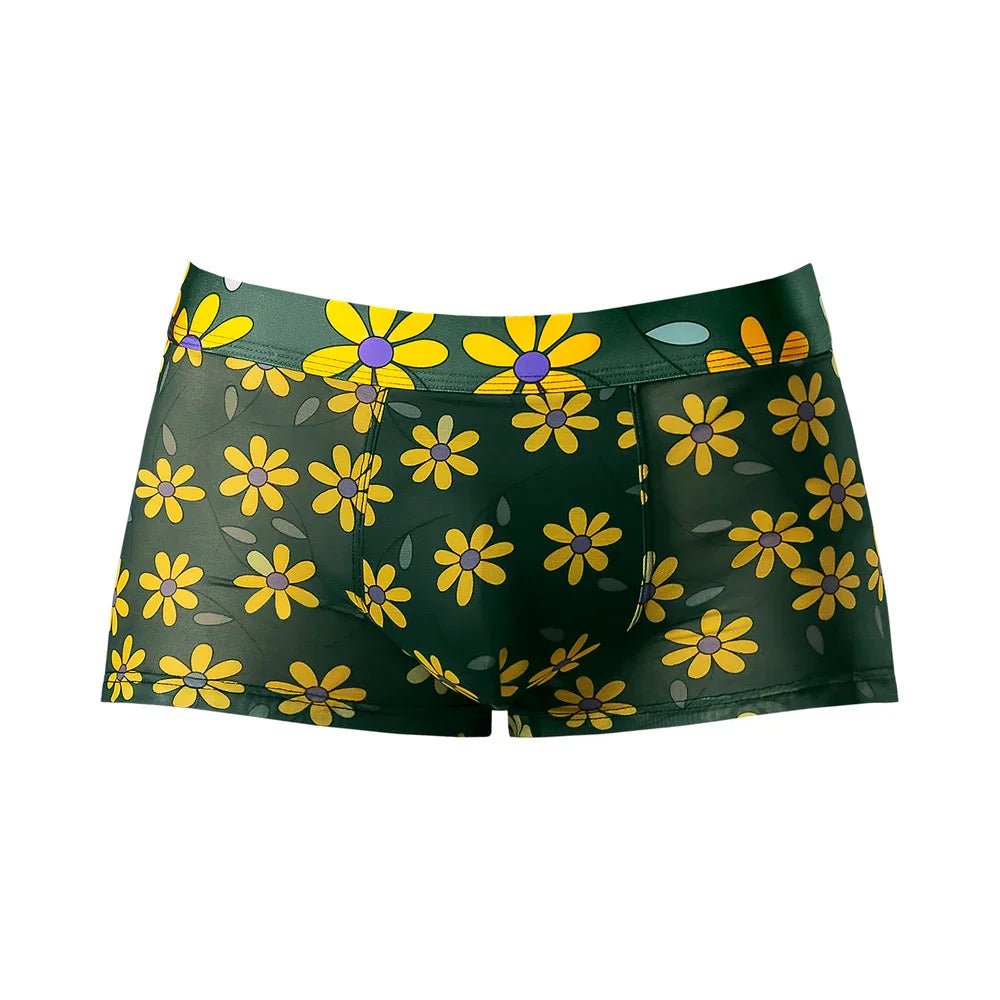 Male Power Petal Power Pouch See Through Mesh Short Daisy Green