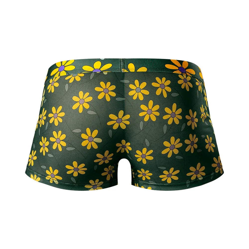 Male Power Petal Power Pouch See Through Mesh Short Daisy Green