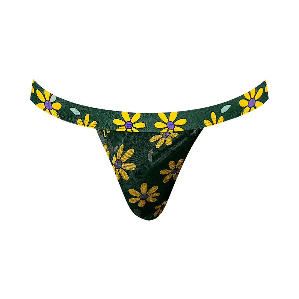 Male Power Petal Power See Through Mesh Micro Thong with Sheer Penis Pouch Daisy Green