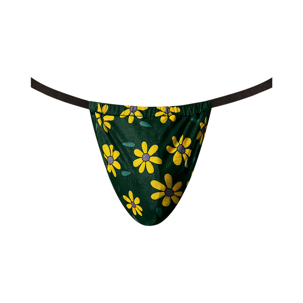 Male Power Petal Power See Through Mesh Posing Strap with Sheer Penis Pouch Daisy Green OS