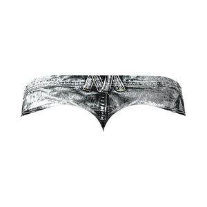 Male Power Dirty Denim Penis Pouch Thong with Partial Rear Exposure Denim Jean Print