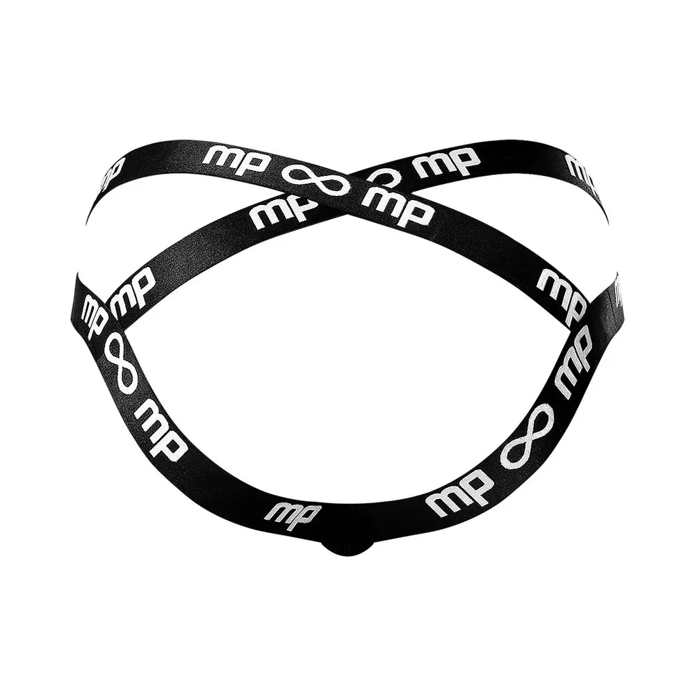 Male Power Infinite Comfort Amplifying Strappy Jock with Partial Rear Exposure Black