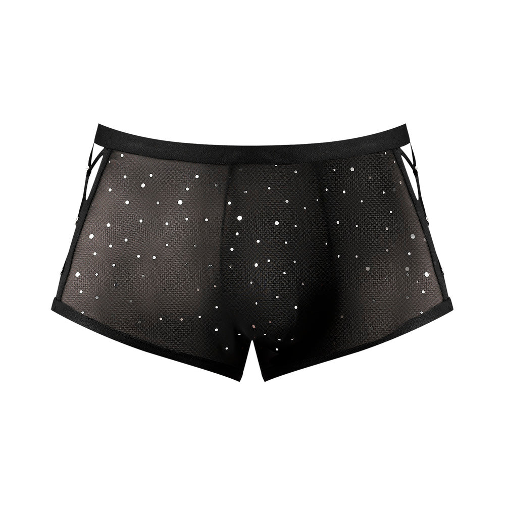 Male Power Show Stopper Micro Mesh Mini Short with Silver Dots Black