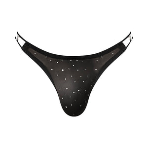 Male Power Show Stopper Thong with Full Rear Exposure & Silver Mesh Dots Black