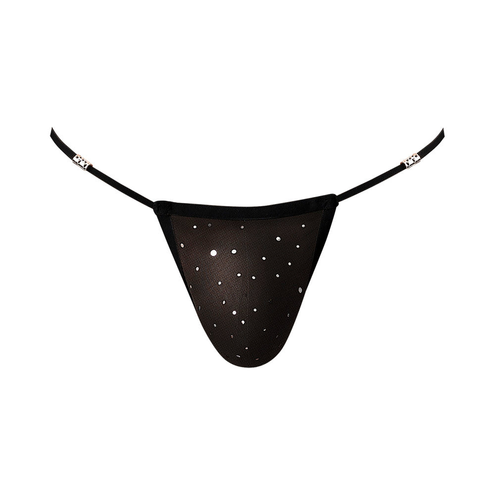 Male Power Show Stopper Mesh Posing Strap G-String with Full Rear Exposure & Silver Dots Black OS
