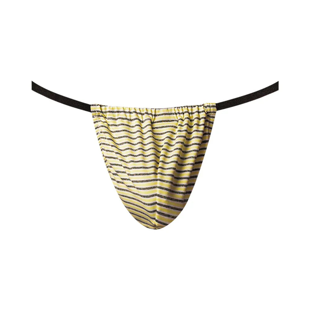 Male Power Cabana Banana Posing Strap G-String with Full Rear Exposure Yellow Grey OS