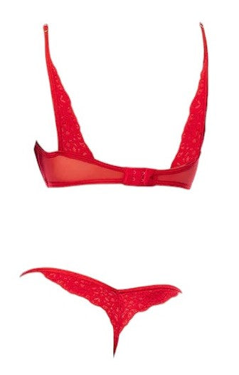 Mapale Holiday 2 PC Underwire Cup & Semi Open Cup Bralette with Matching Thong Red