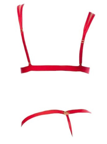 Mapale Holiday 2 PC Open Cup Heart Bralette & Matching Open Front G-String Red