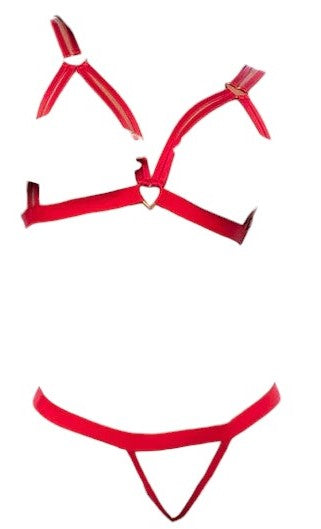 Mapale Holiday 2 PC Open Cup Heart Bralette & Matching Open Front G-String Red