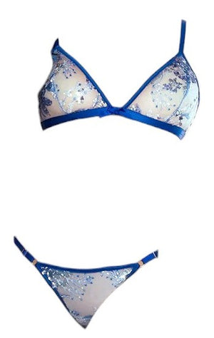 Mapale Holiday 2 PC Bralette with Adjustable Straps and Matching Thong Fantasy Blue